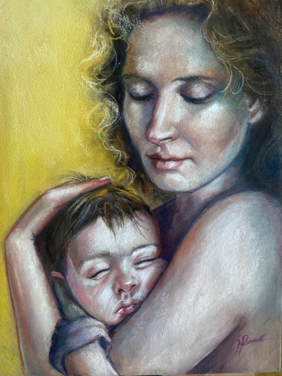 Expressive Portrait Pastel Drawing By Maria Romano, 12 X 16", Echo Of Love, Original Artwork