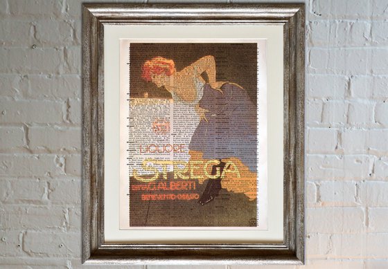 Liquore Strega - Collage Art Print on Large Real English Dictionary Vintage Book Page