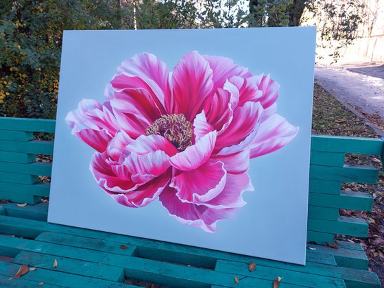 Peonies painting,  flower art, pink Peonies painting,  flowers realism art