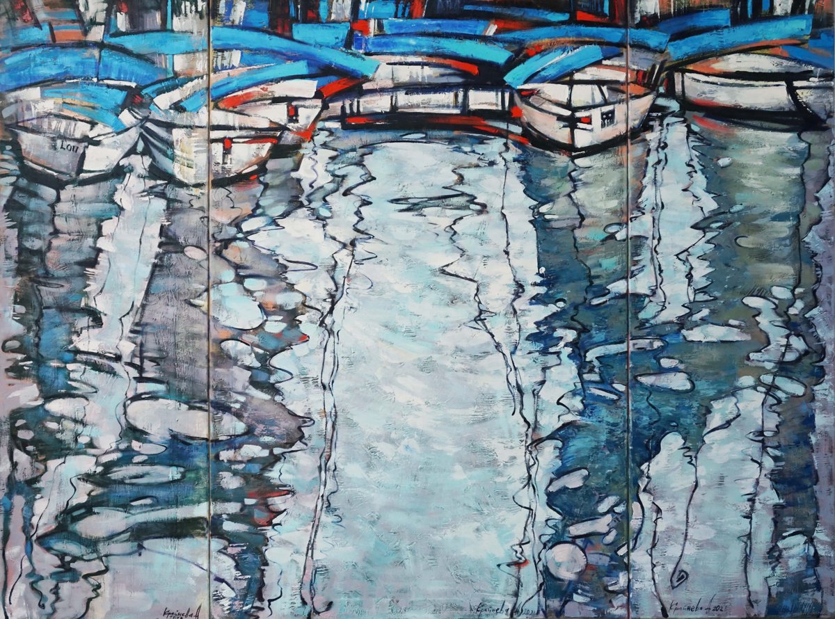 Impressionistic Landscape Oil Painting By Anastasiia Kraineva (Masniuk), 79 X 59, Ariel Bay, Original Artwork