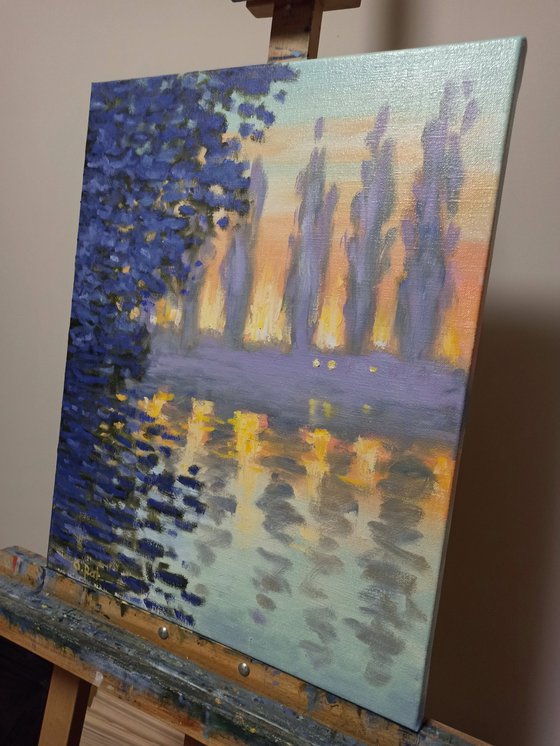 Impression. Poplars at dawn