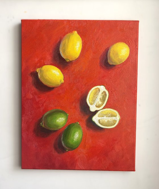 Lemon on red background