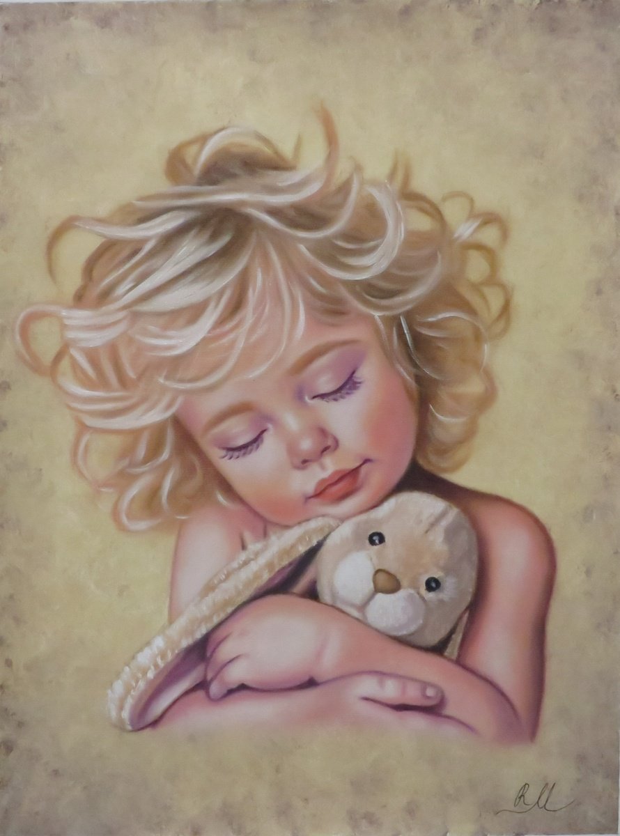 Expressive Portrait Oil Painting By Monika Rembowska, 12 X 16", "Little Angel", Original Artwork