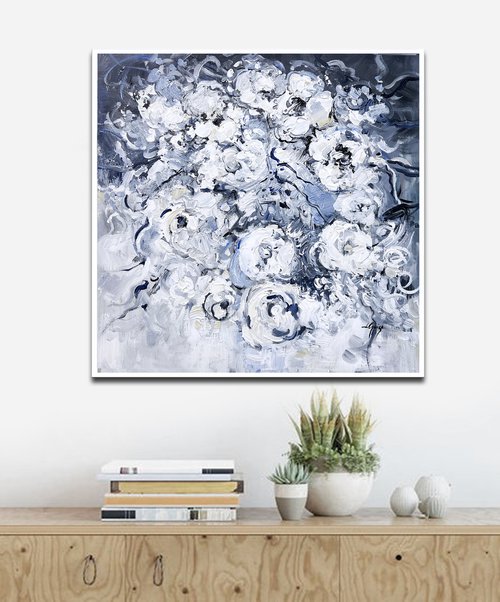 White Roses on Gray by Lana Guise