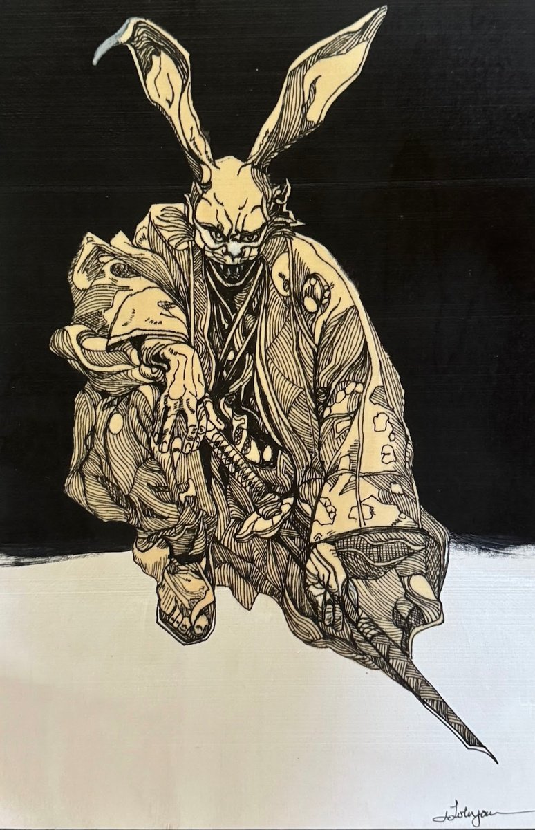 Illustrative Animal Ink Drawing By Lola Jovan, 8 X 12", Be A Samurai, Original Artwork