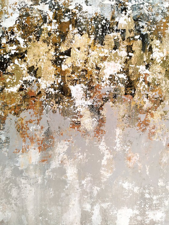 White abstraction with gold leaf