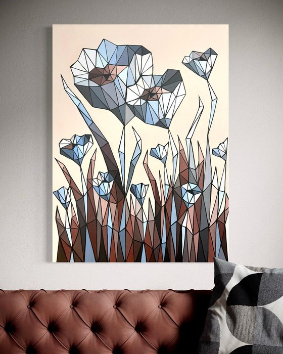 STAINED GLASS BLUE CORNFLOWERS