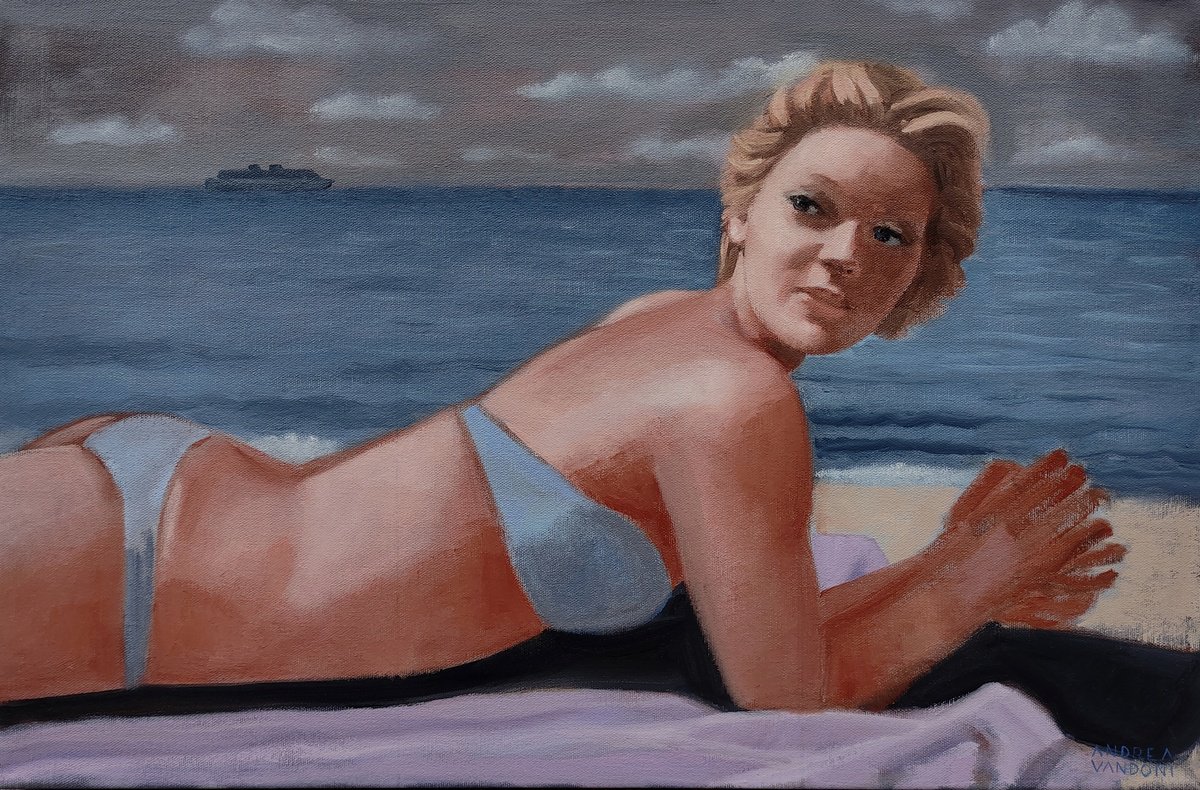 Impressionistic Portrait Oil Painting By Andrea Vandoni, 24 X 16, Bather - 3, Original Artwork