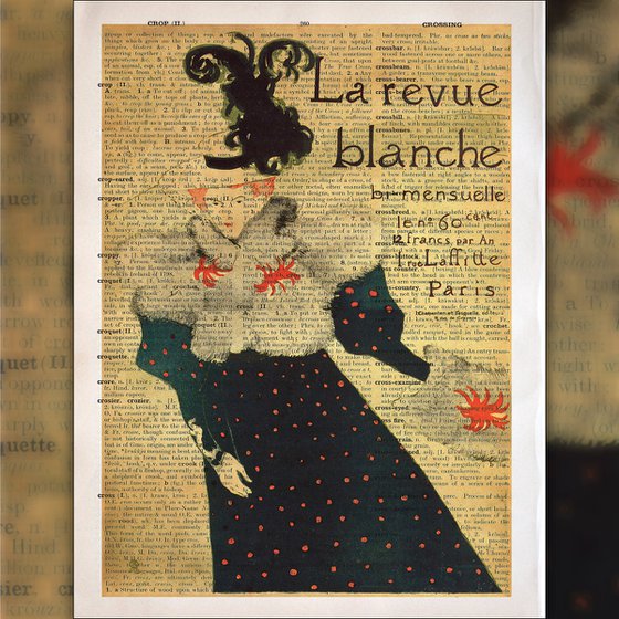 La Revue blanche 1895 - Collage Art Print on Large Real English Dictionary Vintage Book Page