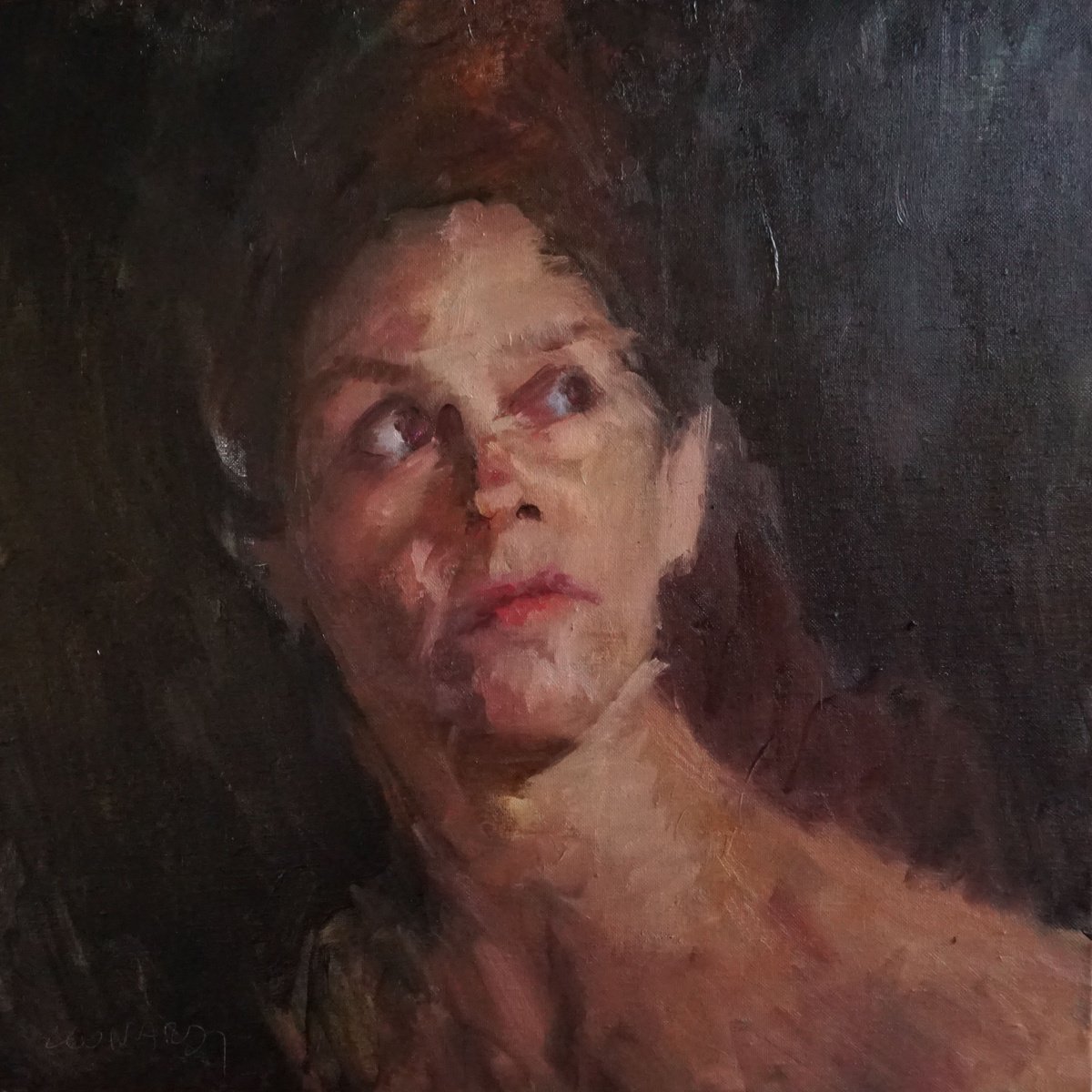 Expressive Portrait Oil Painting By Manuel Leonardi, 20 X 20", Maud 23, Original Artwork