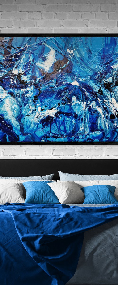 Aquafied 200cm x 120cm Blue Textured Abstract Art by Franko