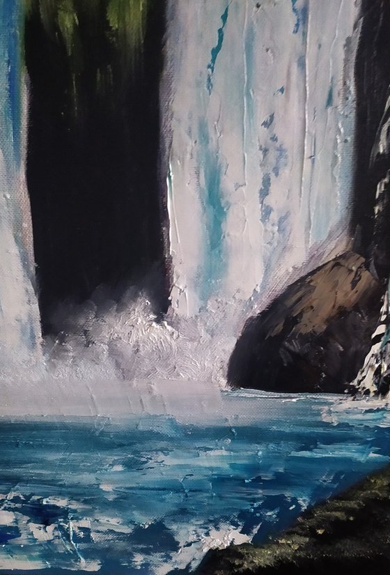 Waterfall, original landscape oil painting, gift, bedroom art