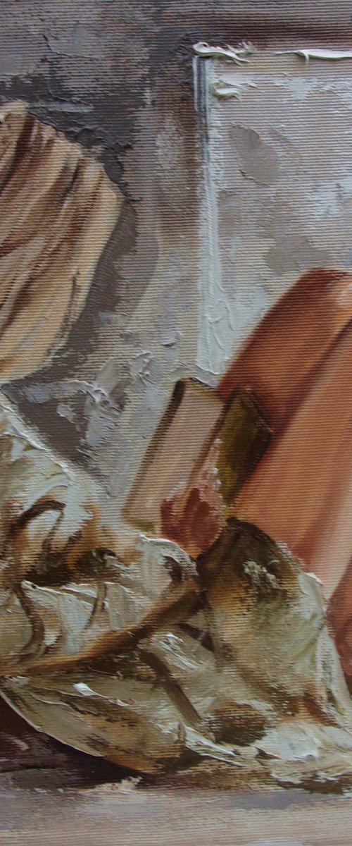 " MY WINDOW " book lover original painting window autumn palette knife GIFT brown by Monika Luniak