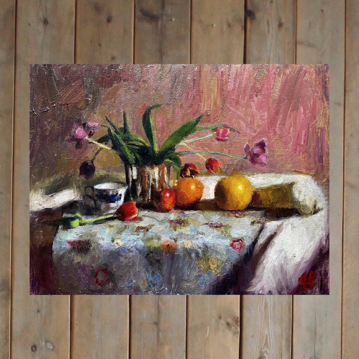 Impressionistic Botanical Oil Painting By Andres Portillo, 20 X 16, Still Life Flowers, Original Artwork