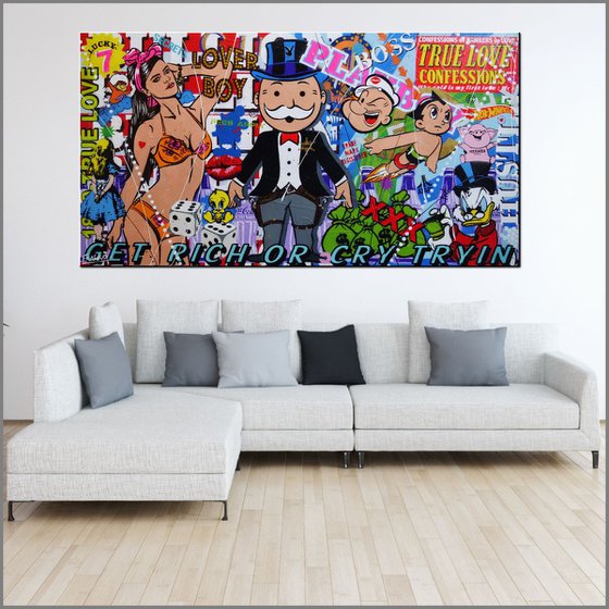 Get Rich 190cm x 100cm Monopoly Man Textured Urban Pop Art