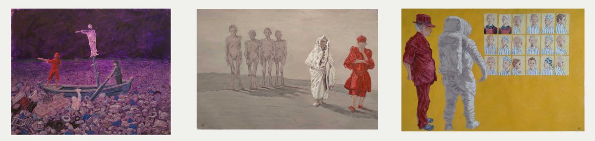 Portrait Painting By Antonio Mele, 58 X 14, Inferno Purgatorio Paradiso, Original Artwork