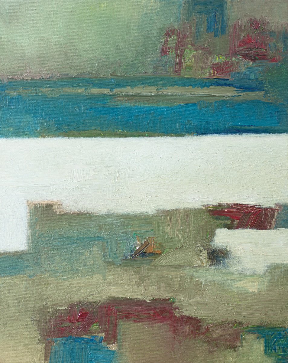 Abstract Landscape Oil Painting By Thomas Hjelm, 17 X 21", White Sands, Original Artwork