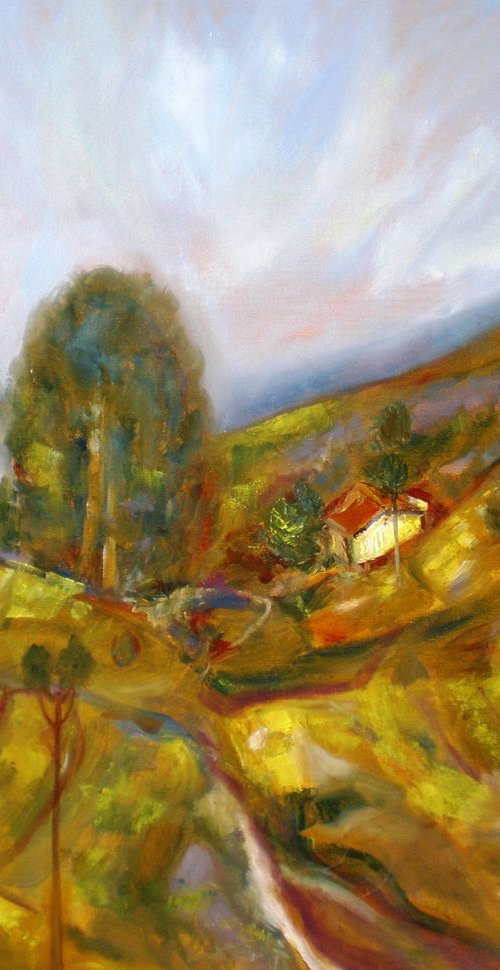 Cottage on the Hill, Impressionist Painting by Deepa Kern