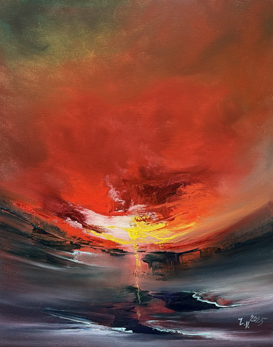 Impressionistic Landscape Acrylic Painting By Timea Valsami, 16 X 20", Sunrise Of Purpose, Original Artwork