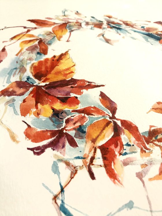 Watercolor sketch "Wreath of autumn yellow leaves" - series "Artist's Diary"