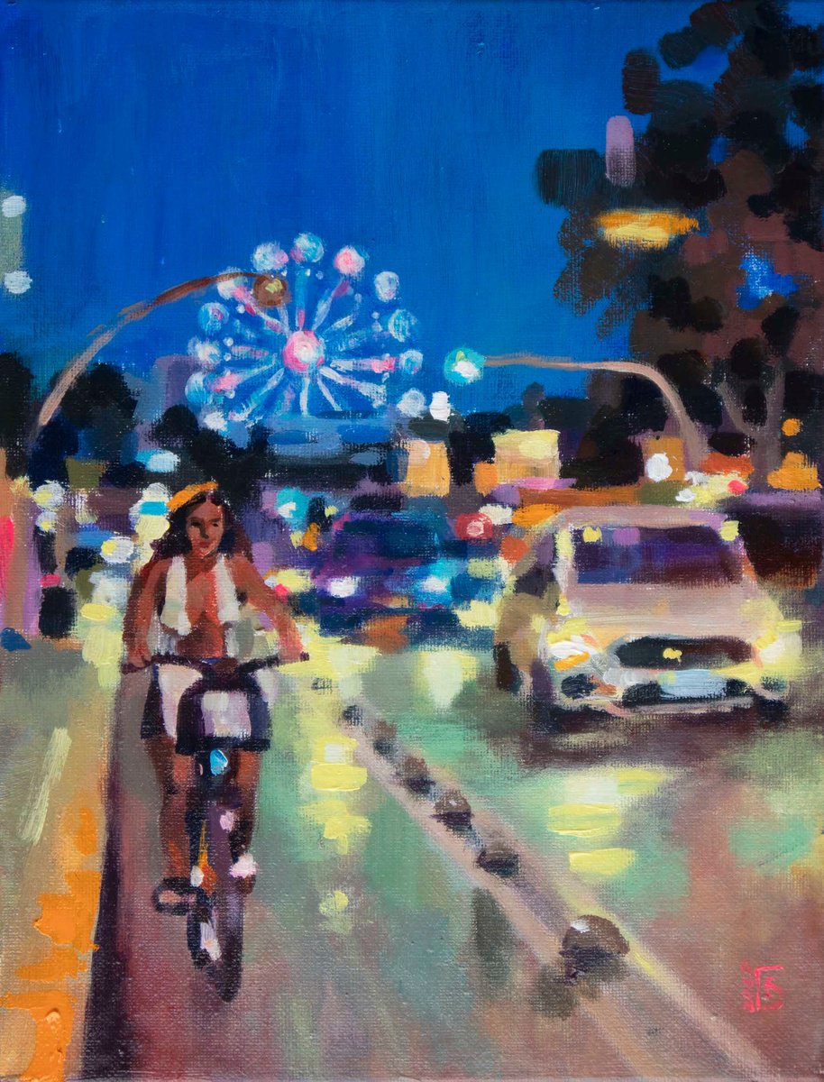 Impressionistic Cityscapes Acrylic Painting By Kateryna Bortsova, 9 X 11", Night Landscape Painting, Original Artwork