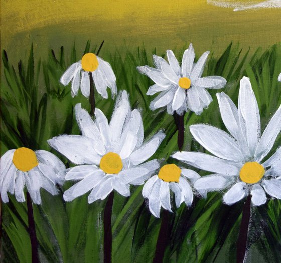 original painting on canvas hand made flowers english countryside abstract landscape butterfly daisy floral flower artwork painting art canvas - 16 x 20 inches canva