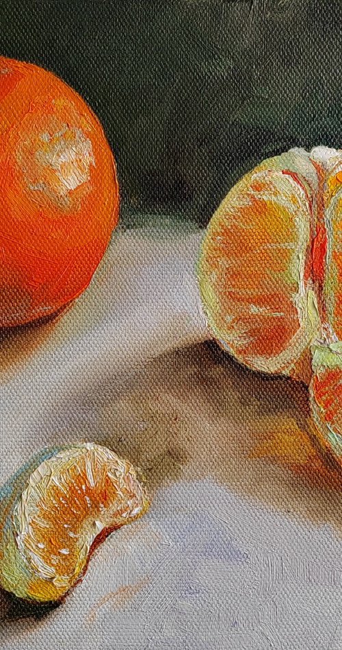 Orange fruit oil painting fruit still life original canvas art by Leyla Demir