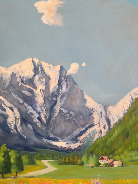 Funny Cow in Switzerland mountains landscape Painting