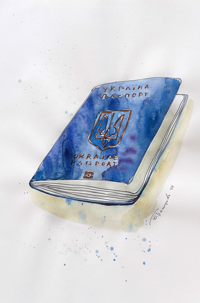 Graphic Still Life Drawing By Yuliia Pastukhova, 8 X 11", My Passport Ukraine Sketch, Original Artwork
