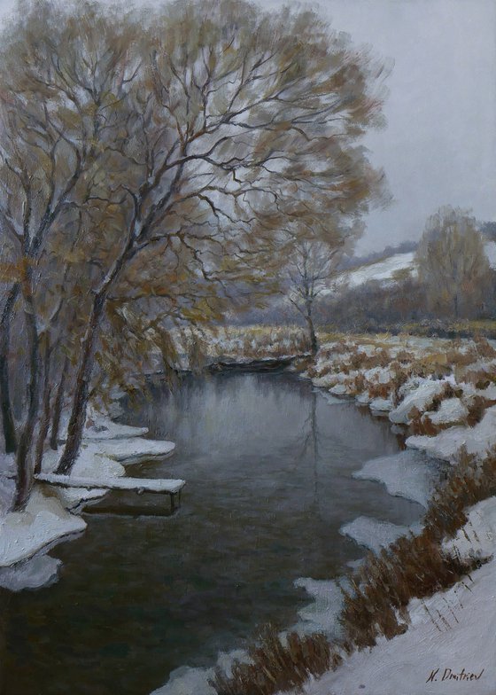 River winter landscape painting