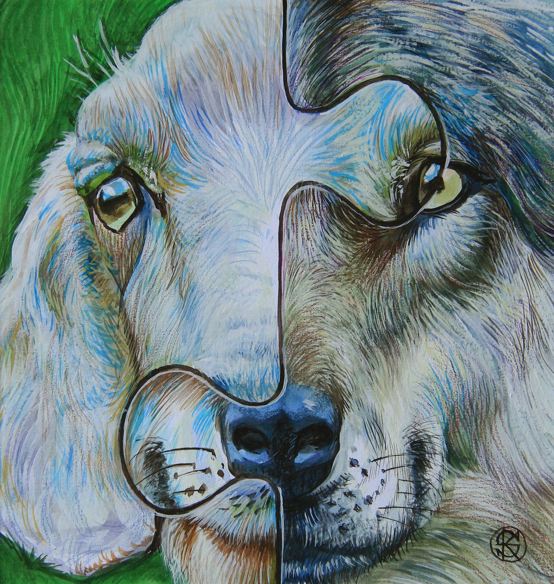 Surrealistic Portrait Watercolour By Yaroslav Kurbanov, 20 X 20", Jager Und Beute, Original Artwork