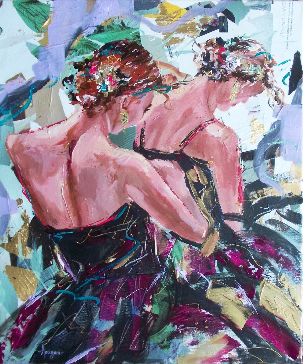 Duo Noir - Ballerina Acrylic Painting on Canvas by Antigoni Tziora