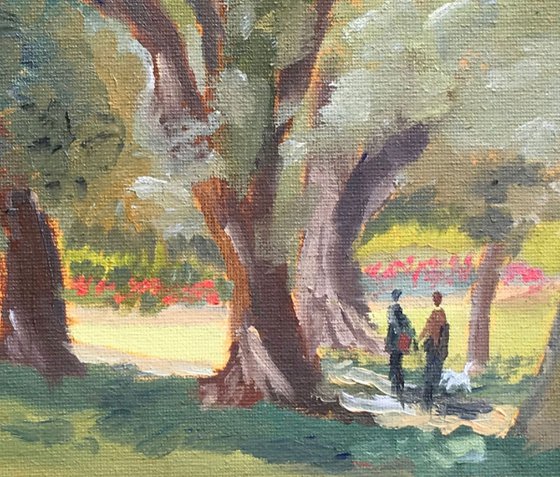Original Oil Painting, a meeting in the Park