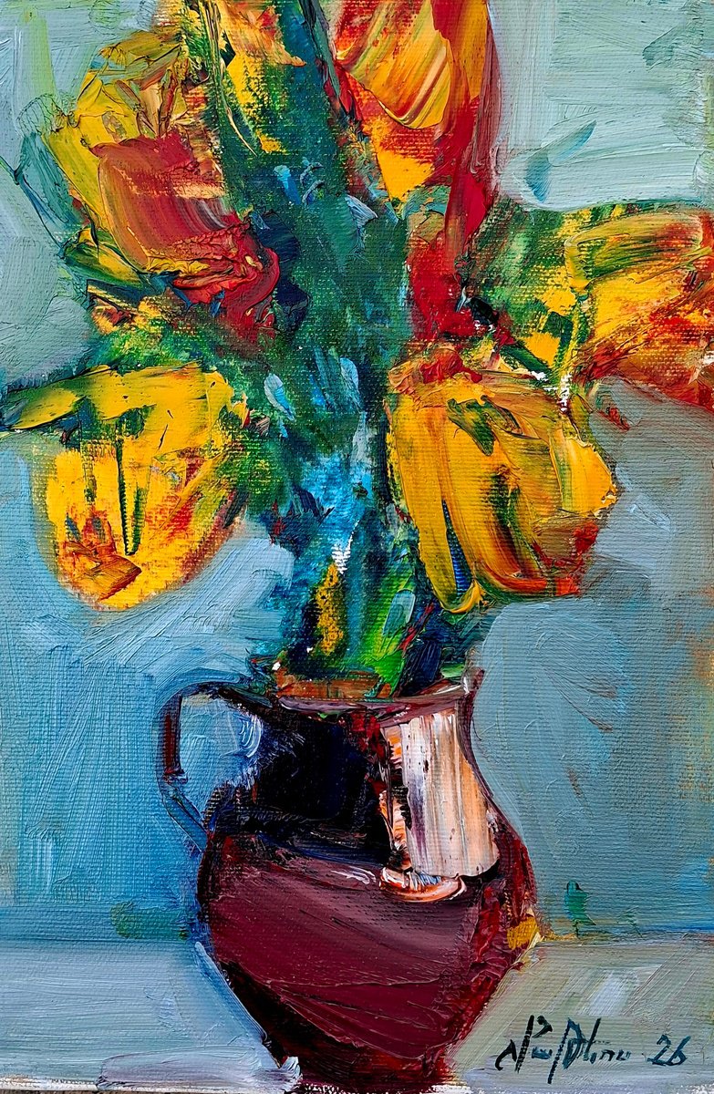 Yellow Tulips In A Jug By Matevos Sargsyan, 8 X 12, Artwork For Sale On Artfinder