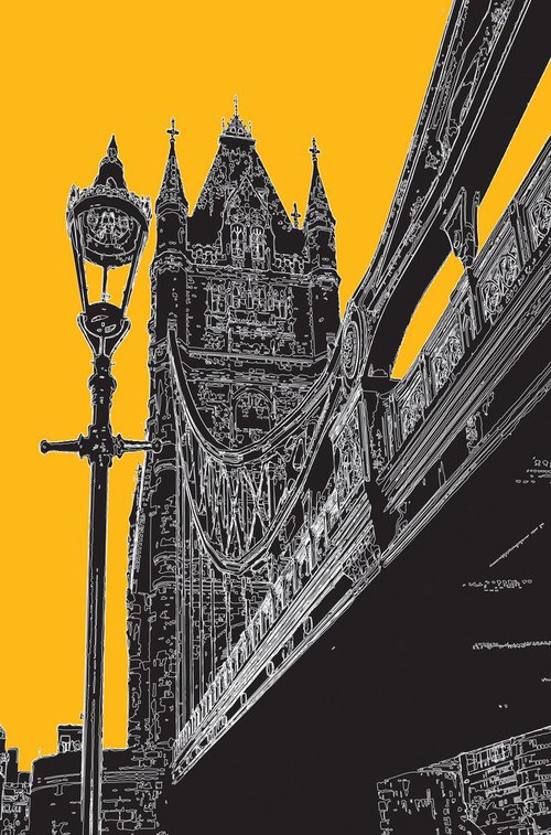 TOWER BRIDGE WITH LAMP ON YELLOW by Keith Dodd
