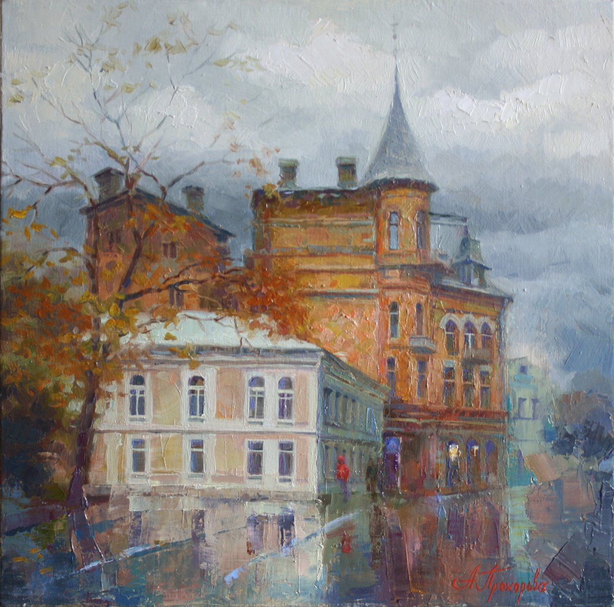 Impressionistic Cityscapes Oil Painting By Alexandr Dobrodiy, 16 X 16, ????? ????? (2024) ??????? - ???? ????????, Artfinder