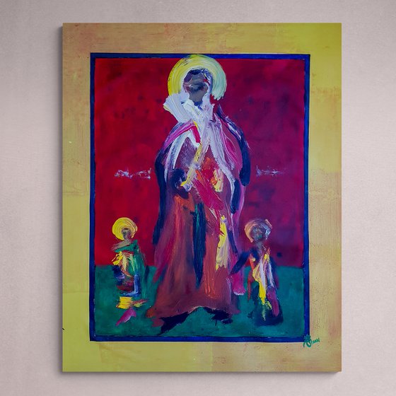 S. N-7 (XXL) - (W)106x(H)130 cm. Contemporary Abstract Expressionist Religious Icon