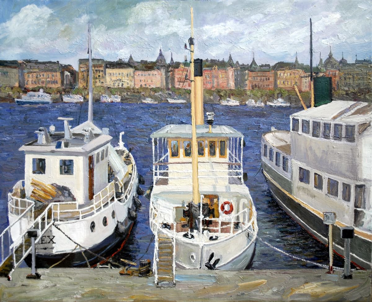 Boats at Stockholm harbor by Sergej Karetnikov