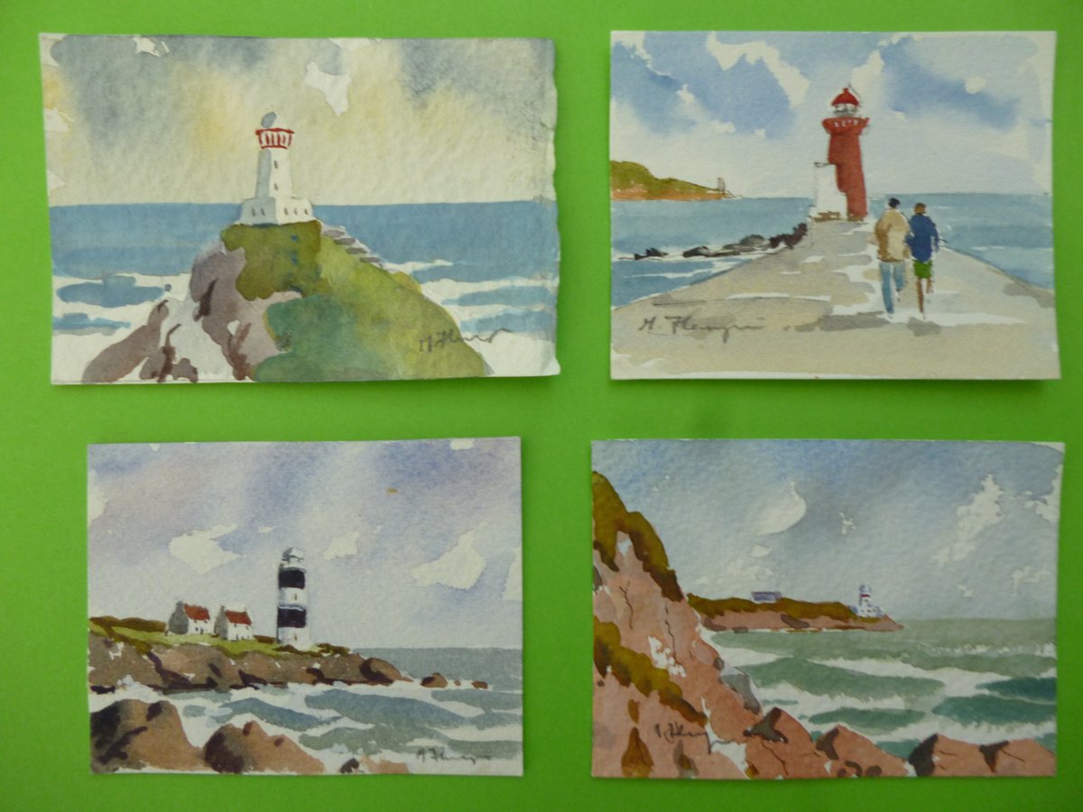 Expressive Landscape Watercolour By Maire Flanagan, 8 X 6", Lighthouse Miniatures, Original Artwork