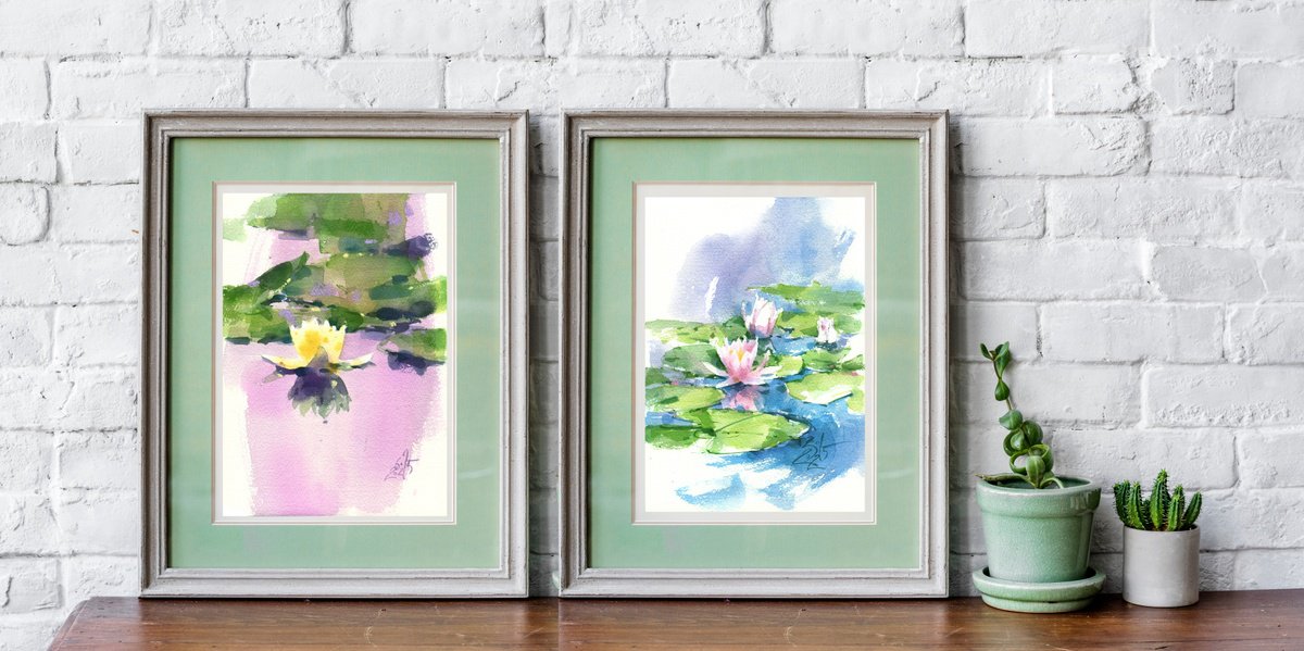 Impressionistic Botanical Watercolour By Ksenia Selianko, 6 X 9", Diptych "Melody Of River", Original Artwork