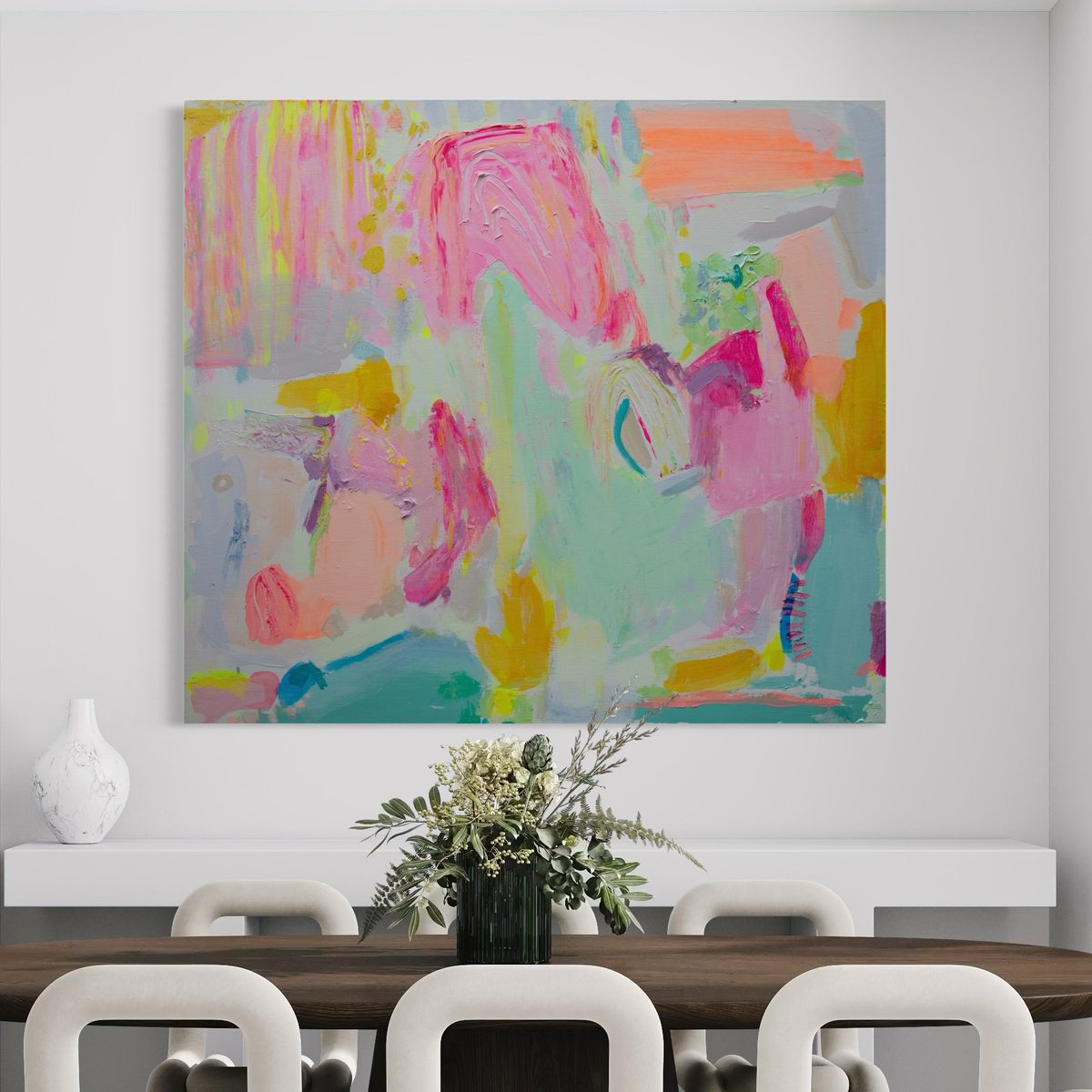 Organic Abstract Acrylic Painting By Kathryn Sillince, 35 X 31", 