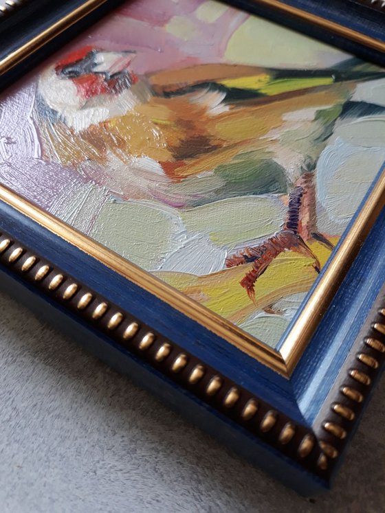 Goldfinch bird oil painting in frame
