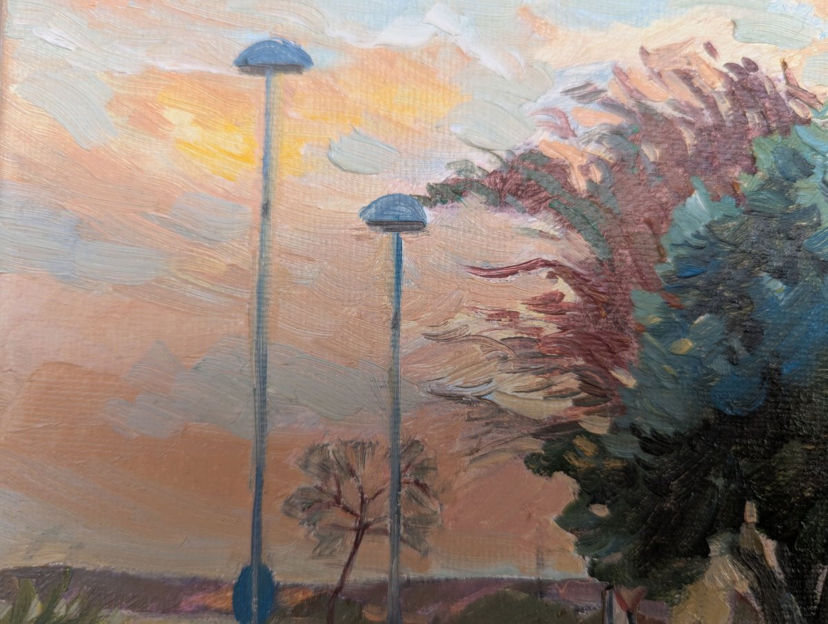 Urban And Pop Landscape Oil Painting By Ilona Sedneva, 12 X 8, Avenue Sunset, Original Artwork