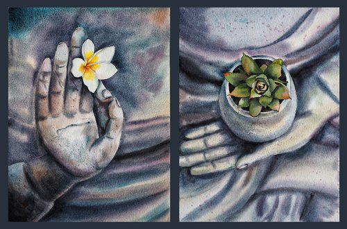 Diptych "We are all is flowers in buddha's hands" (2 artwork) by Delnara El