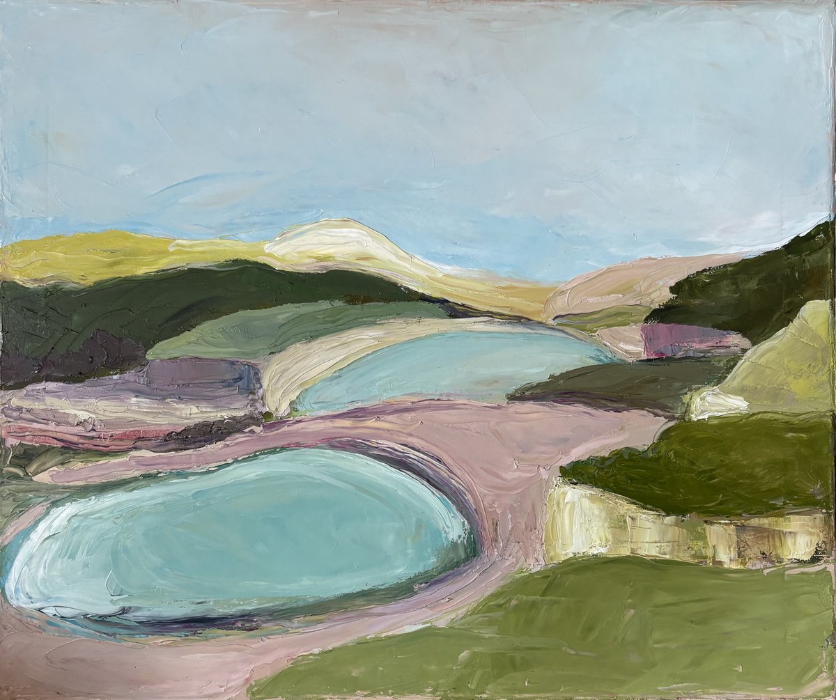 Expressive Oil Painting , Multicoloured Twin Pools Of Spring Hills By Daniela Nocito, 22 X 18, Artwork For Sale On Artfinder