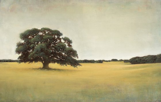 Field And Tree 220319, Tonal oak tree landscape painting