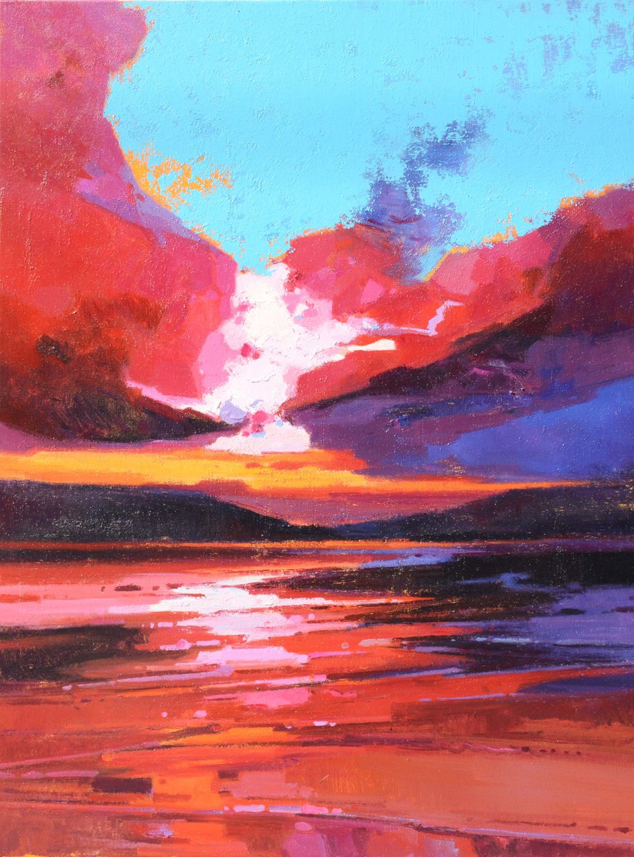 Abstract Acrylic Painting By Jianzhe Chon, 36 X 48, Sky Abstract 082, Original Artwork