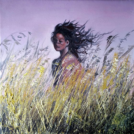 "Purple wind" 2 + 1 Action !!! Original  mini oil painting on canvas,ready to hang