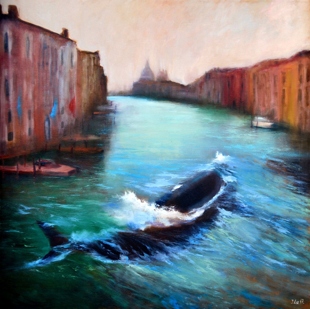 Expressive Landscape Oil Painting By Elena Lukina, 31 X 31, Venetian Guest, Original Artwork