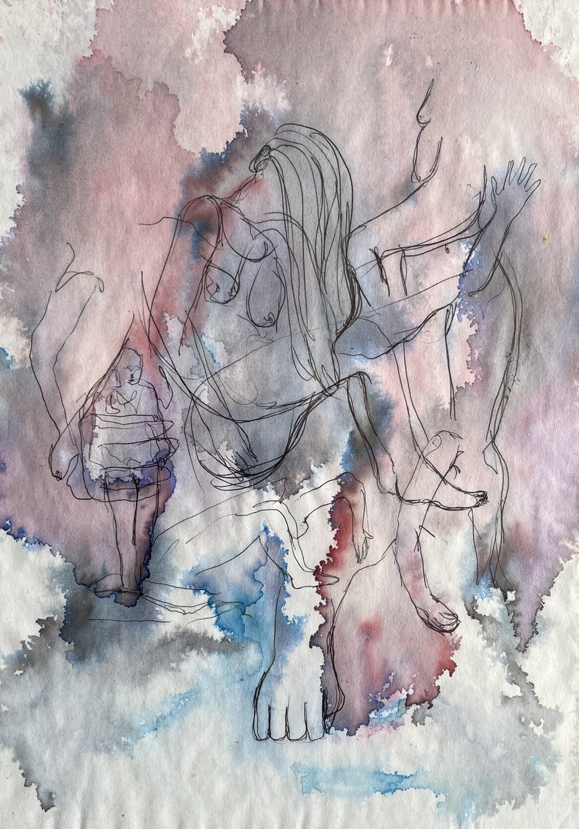 Abstract Portrait Drawing By Gela Mikava, 8 X 11, Untitled, Original Artwork